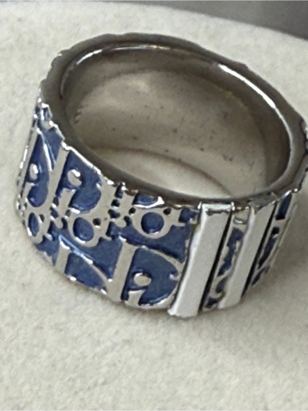 Christian Dior Blue Enamel Oblique Trotter Ring